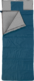 Konvoluttsovepose Starflyer sammenkoblbar 220x85 cm 2,3 kg - Brunner i blått, sett ovenfra med integrert hodepute