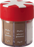 Krydderbøsse 6in1 med salt, pepper, paprika, curry og hvitløk Basic Nature forfra