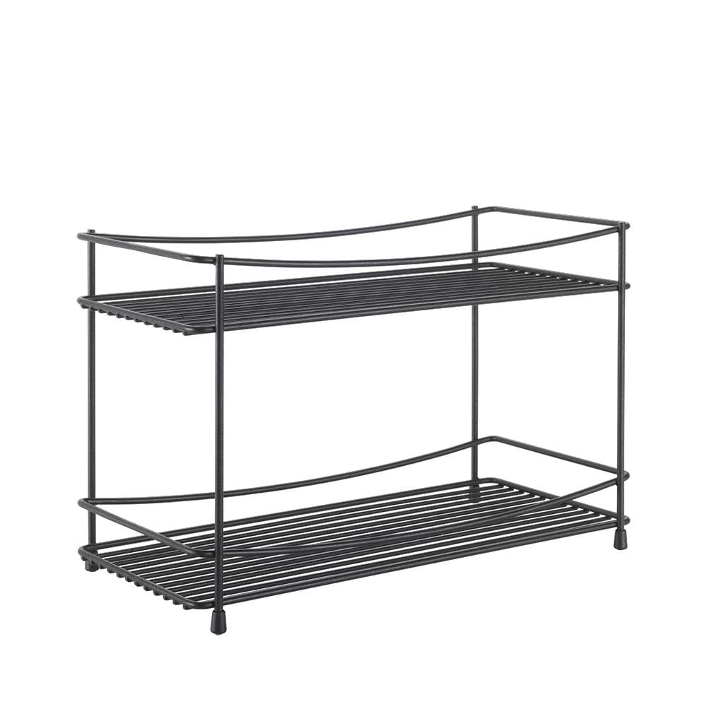 krydderhylle med 2 etasjer svart rustfritt stål 33x21 cm metaltex forfra