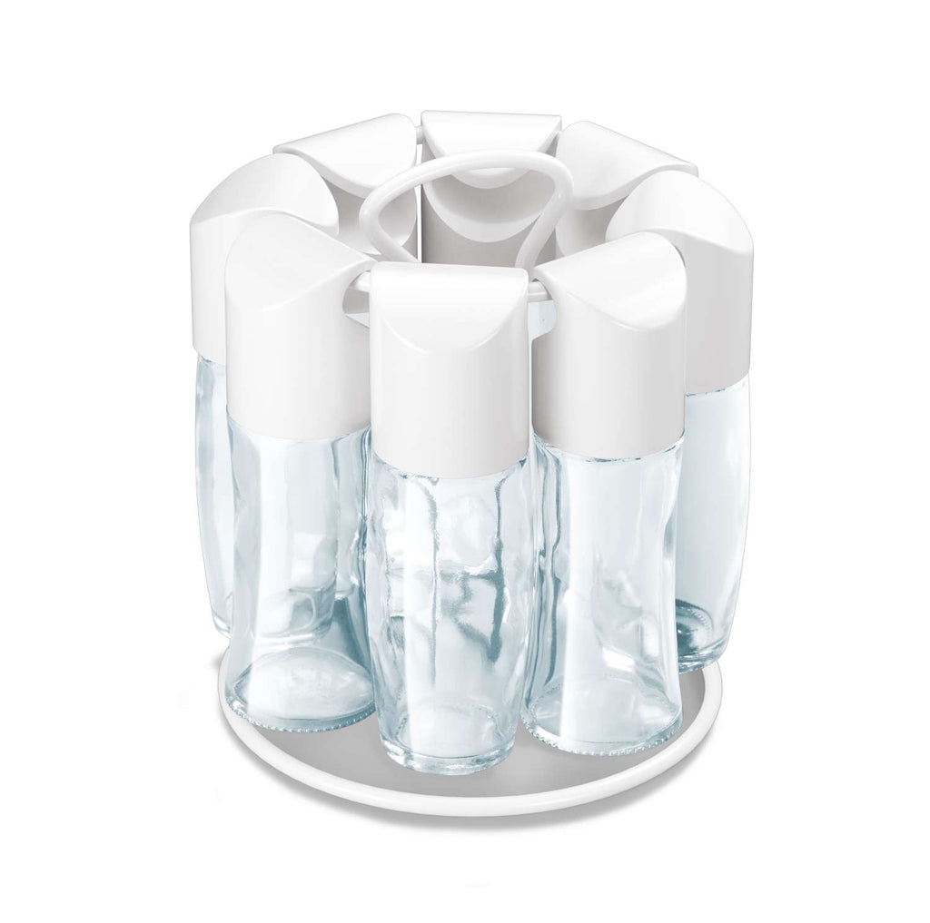 Krydderstativ Spice-8 dreibart med 8 glassbeholdere forfra