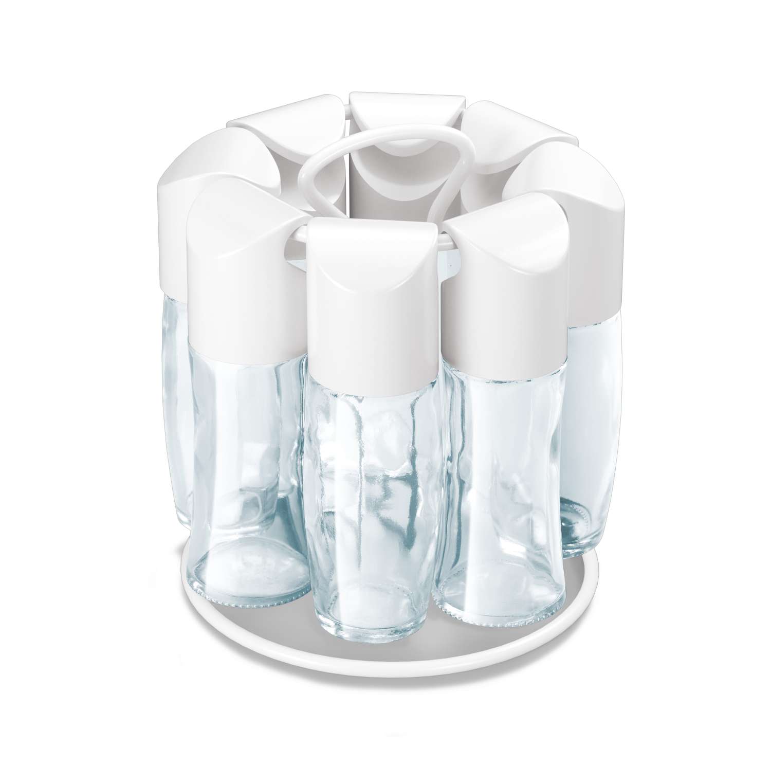 Krydderstativ Spice-8 dreibart med 8 glassbeholdere forfra