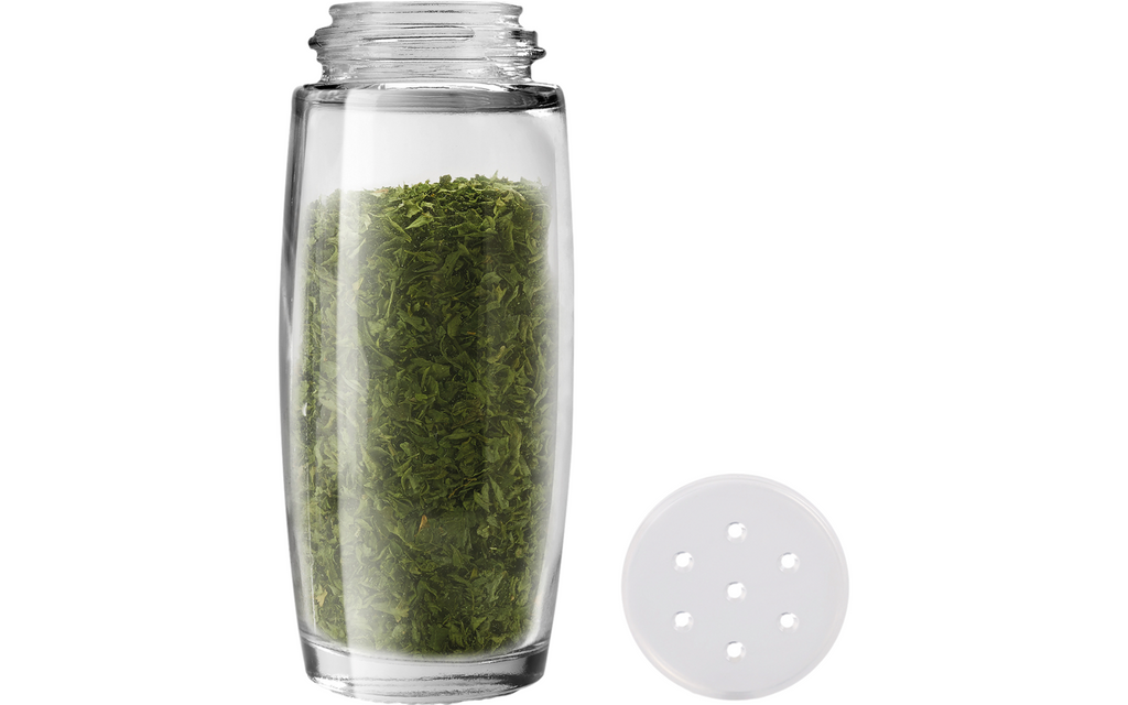 Krydderstativ Spice-8 med etiketter på glassbeholdere
