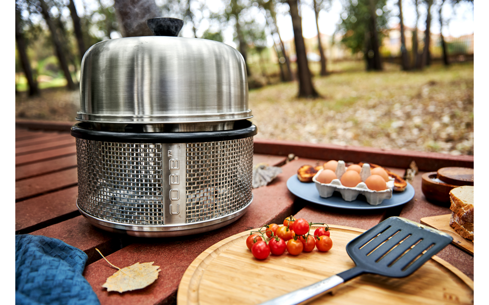 Nærbilde av justerbar dreieskive på Kullgrill Air Deluxe med grillplate, bordmodell - Cobb
