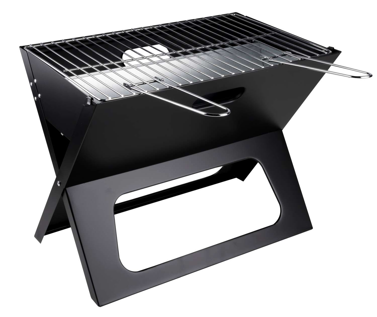 Kullgrill sammenleggbar i rustfritt stål 28x44 cm grillrist sett forfra