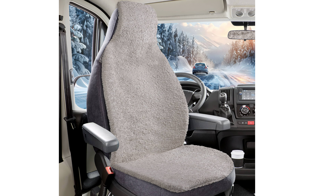 Kunstpels setetrekk for Fiat Ducato Boxer Jumper grå foldet til oppbevaring
