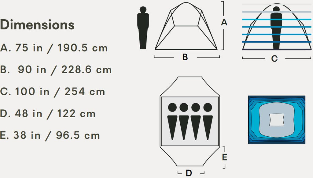 Montert Kuppeltelt Aurora Highrise 4-person 228x254 cm, blå i naturen