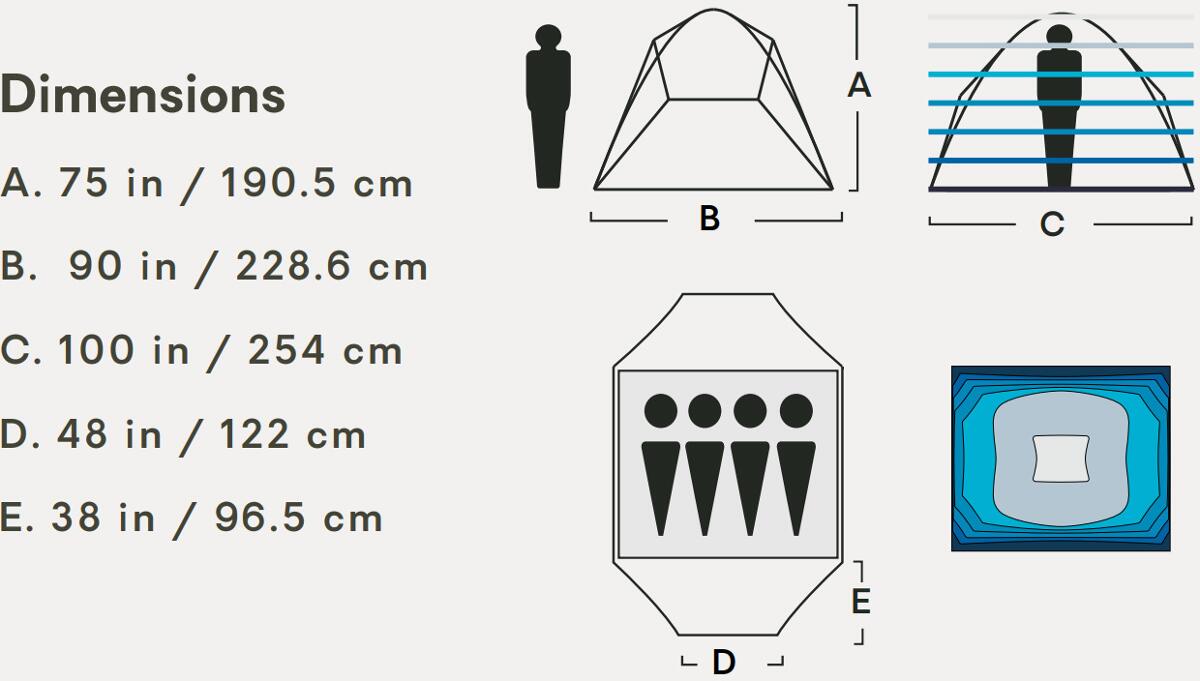Montert Kuppeltelt Aurora Highrise 4-person 228x254 cm, blå i naturen