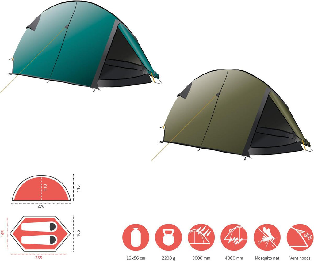 Kuppeltelt Cardova 1-2 pers. 270x165cm bakside