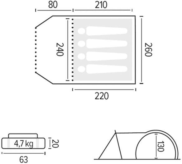 Montert Kuppeltelt Ceylan 4-pers. 260x280x130cm 4,7kg blå på campingplass