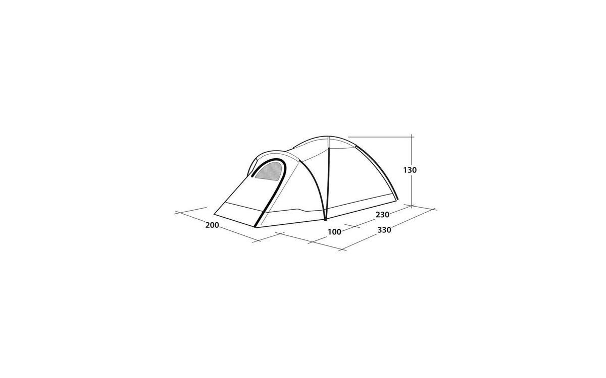 Kuppeltelt Cloud 3 for 3 personer 330x200 cm 3000 mm - Outwell sett fra baksiden med inngang og ventilasjon