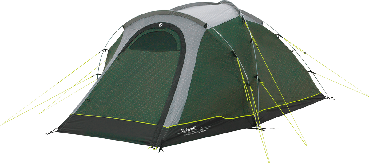 Kuppeltelt Cloud 3 for 3 personer 330x200 cm 3000 mm - Outwell i grønn farge sett forfra