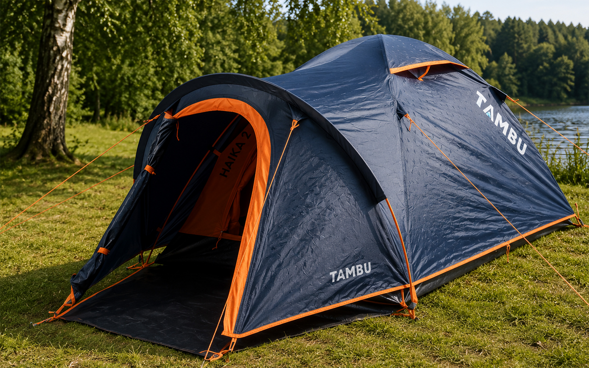 Kuppeltelt Haika for 2 personer polyester 2000 mm vannsøyle - Tambu oppsatt sett forfra