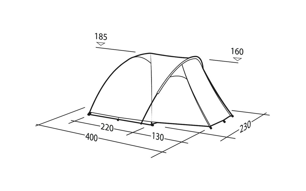 Kuppeltelt Lago Flex 4 for 4 personer 185 cm høyde 6,2 kg - Robens sett bakfra med inngang bak