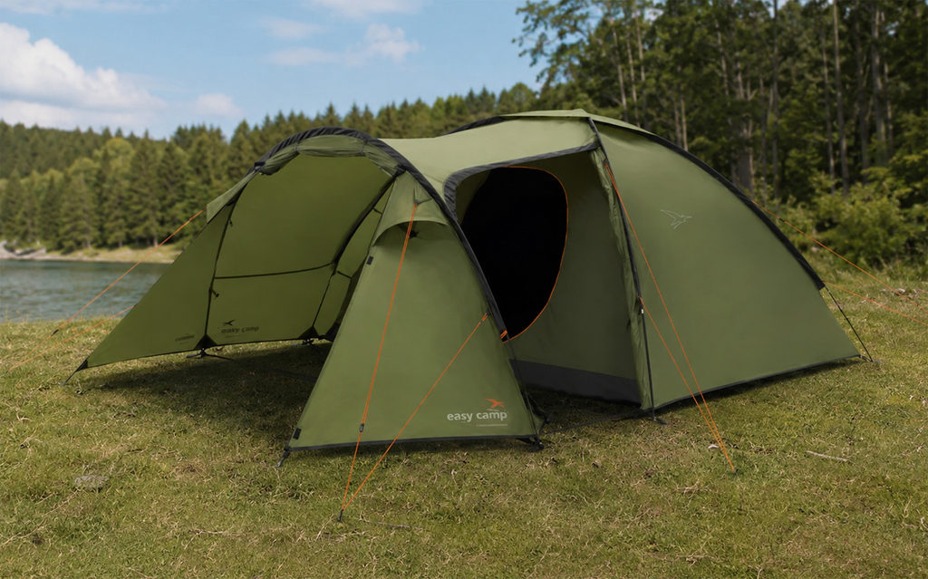 Kuppeltelt Lomsdal 4 for 4 personer 2 innganger 5,8 kg - Easy Camp i grønt sett forfra