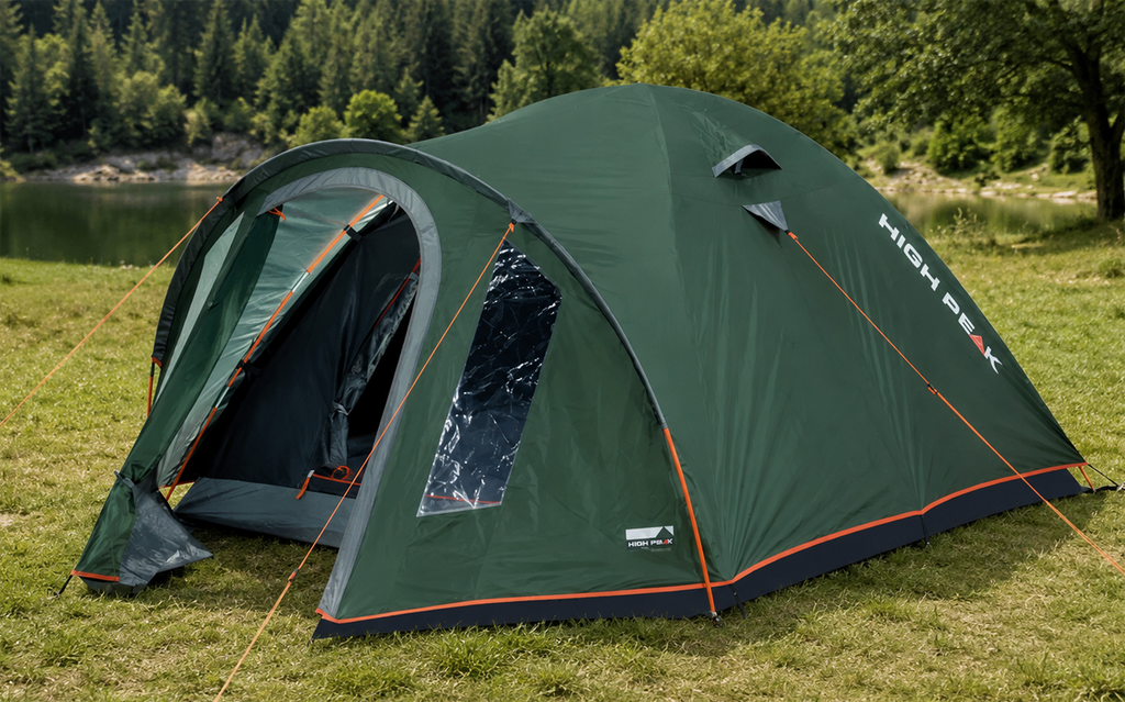Kuppeltelt Nevada 3.1 for 3 personer 4,1 kg 325x180 cm - High Peak oppslått sett forfra med inngang