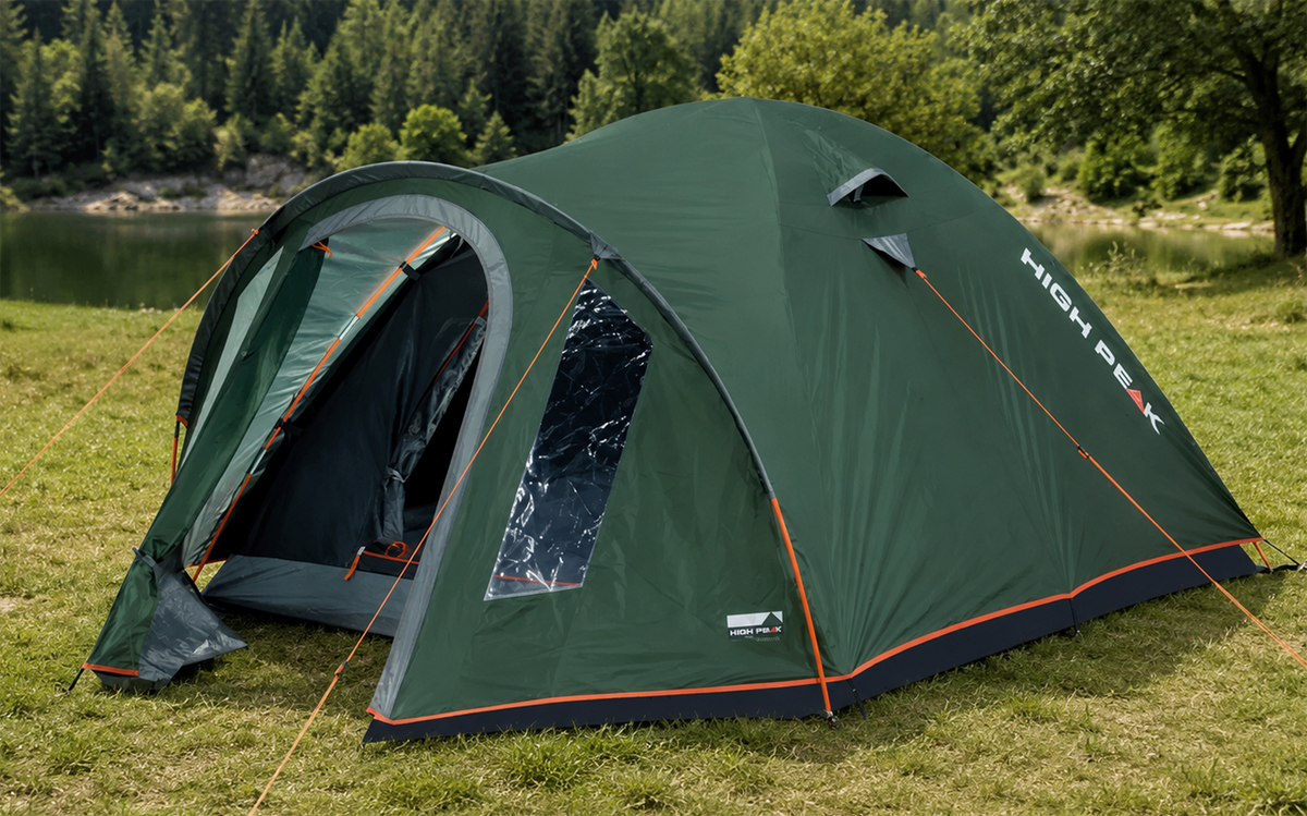 Kuppeltelt Nevada 3.1 for 3 personer 4,1 kg 325x180 cm - High Peak oppslått sett forfra med inngang