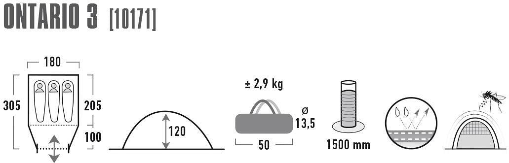 Kuppeltelt Ontario 3 pakket i bæreveske