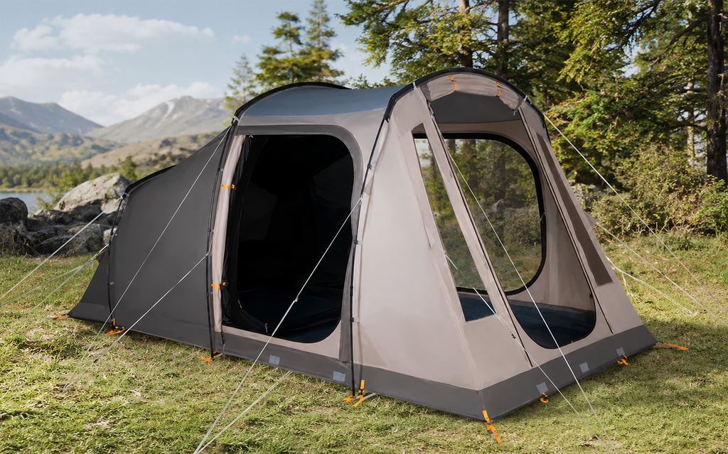 Kuppeltelt Sandwood 05 for 5 personer 75D polyester 3000 mm - Kampa sett forfra, oppslått på campingplass