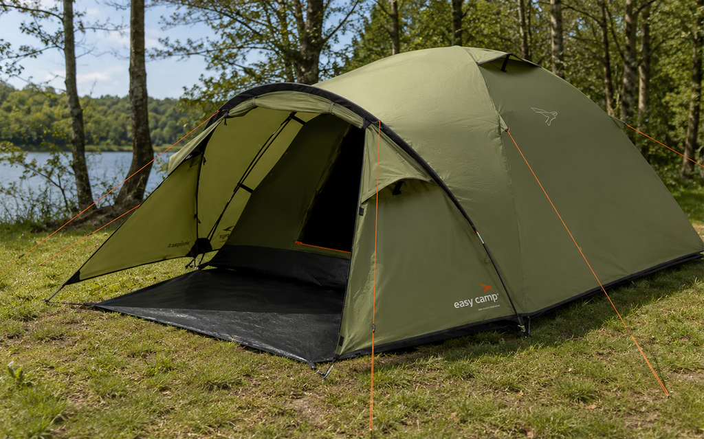 Kuppeltelt Setesdal 4 for 4 personer 2000 mm 4,6 kg - Easy Camp i grønt, oppslått sett forfra