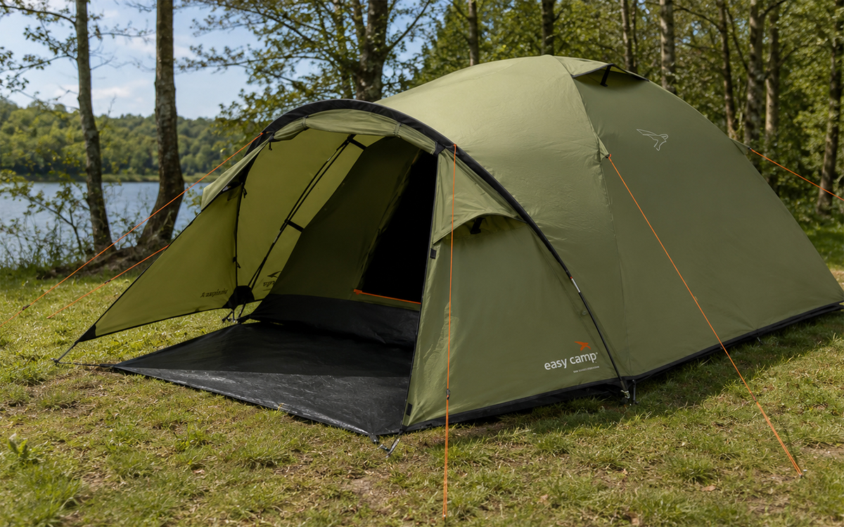 Kuppeltelt Setesdal 4 for 4 personer 2000 mm 4,6 kg - Easy Camp i grønt, oppslått sett forfra