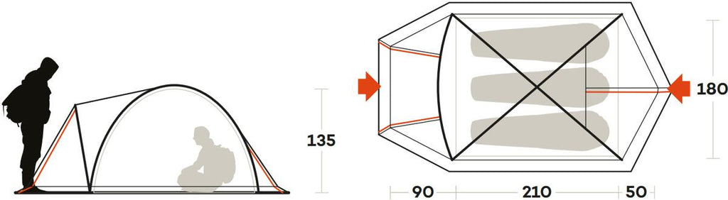 Detaljbilde av fiberglassstenger på Kuppeltelt Skyline 3-pers