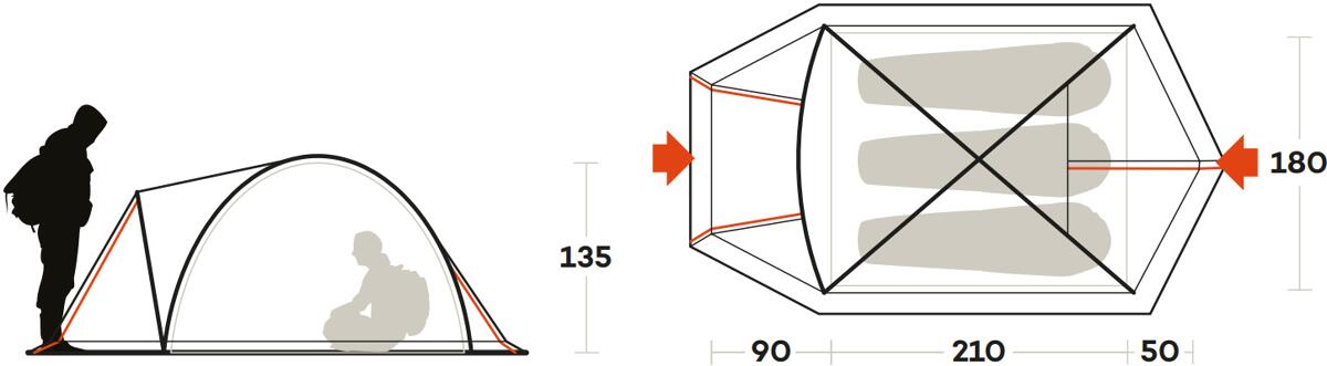 Detaljbilde av fiberglassstenger på Kuppeltelt Skyline 3-pers