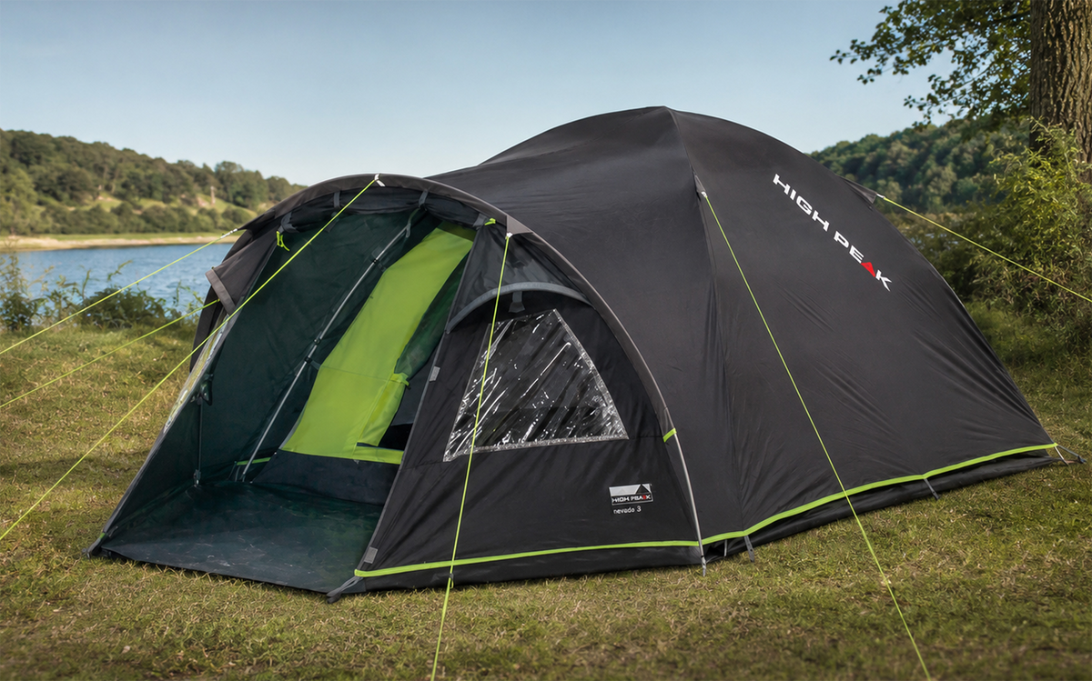 Kuppeltelt Talos 4 for 4 personer 4000 mm 5,75 kg - High Peak oppsatt sett forfra med fortelt