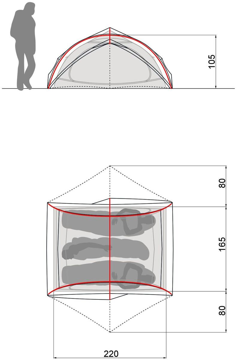 Kuppeltelt Ultralight Space 3-pers 220x325cm grønn montert på campingplass