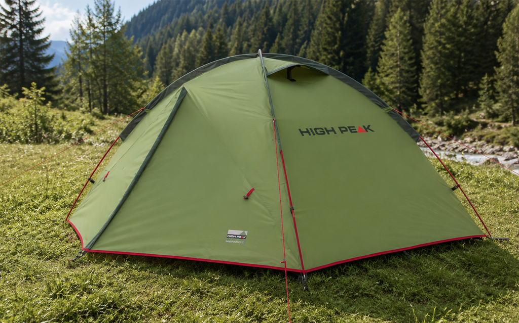 Kuppeltelt Woodpecker 3 for 3 personer 3,5 kg 3000 mm - High Peak oppsatt sett forfra