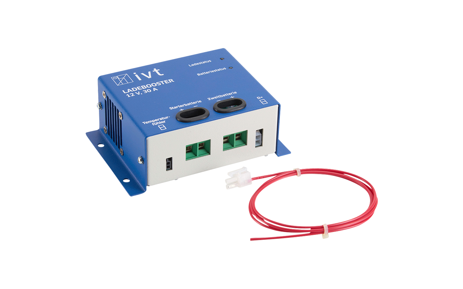 Ladebooster 12 V 30 A for ekstra batteri i bobil - IVT pakkeinnhold