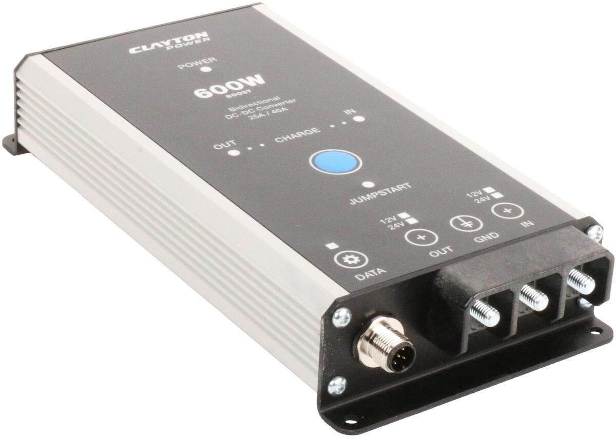 Ladebooster CLP 600 W DC-DC 12V/24V 40A nødstart fra LEAB