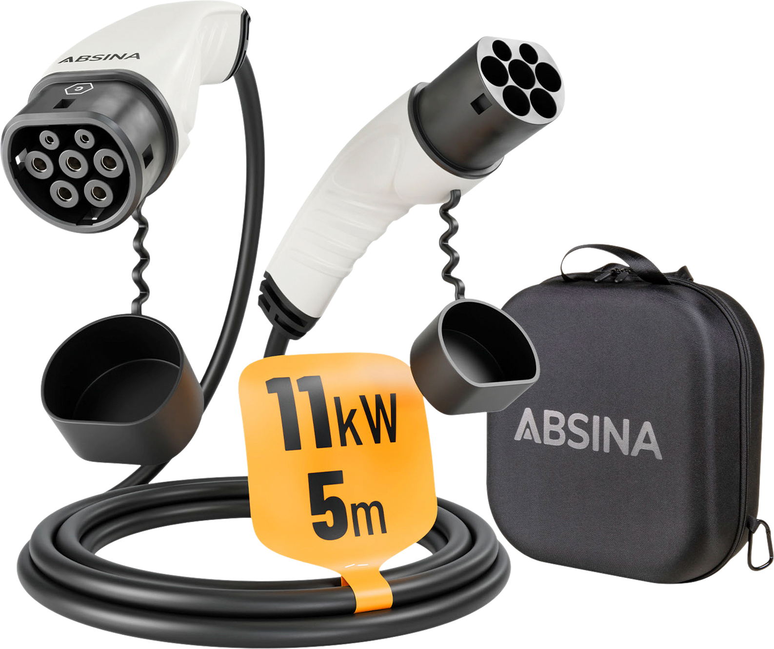 Ladekabel Typ 2 Mode 3 11 kW 5 m for elbil IP55 - Absina sett forfra