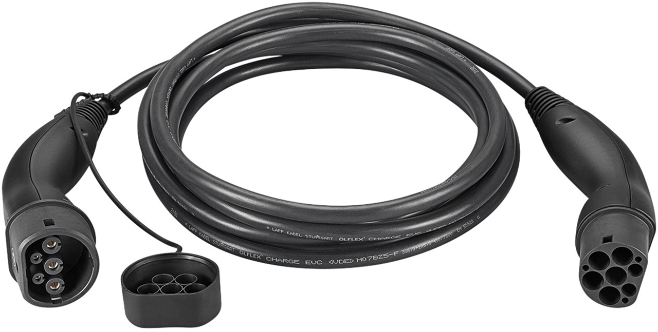 Ladekabel Type 2 Mode 3 3-fase 20 A svart 3 m - forfra