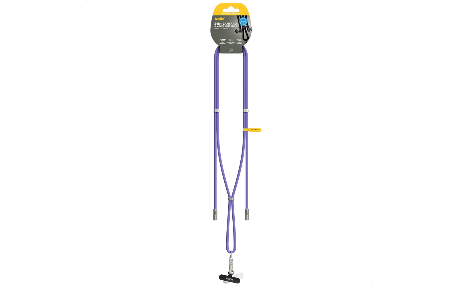Lanyard Power Cable smarttelefon-bærebånd USB-C 60 W lilla detalj av kabel