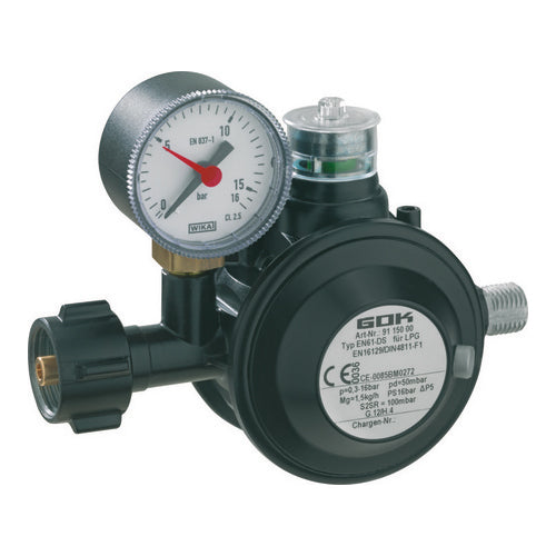 Lavtrykksregulator EN61-DS 50 mbar 1,5 kg/h med manometer front