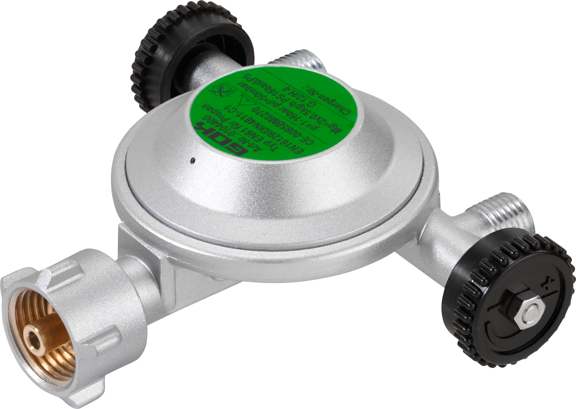 Lavtrykksregulator EN61 for gassflaske med stengeventil GOK forside