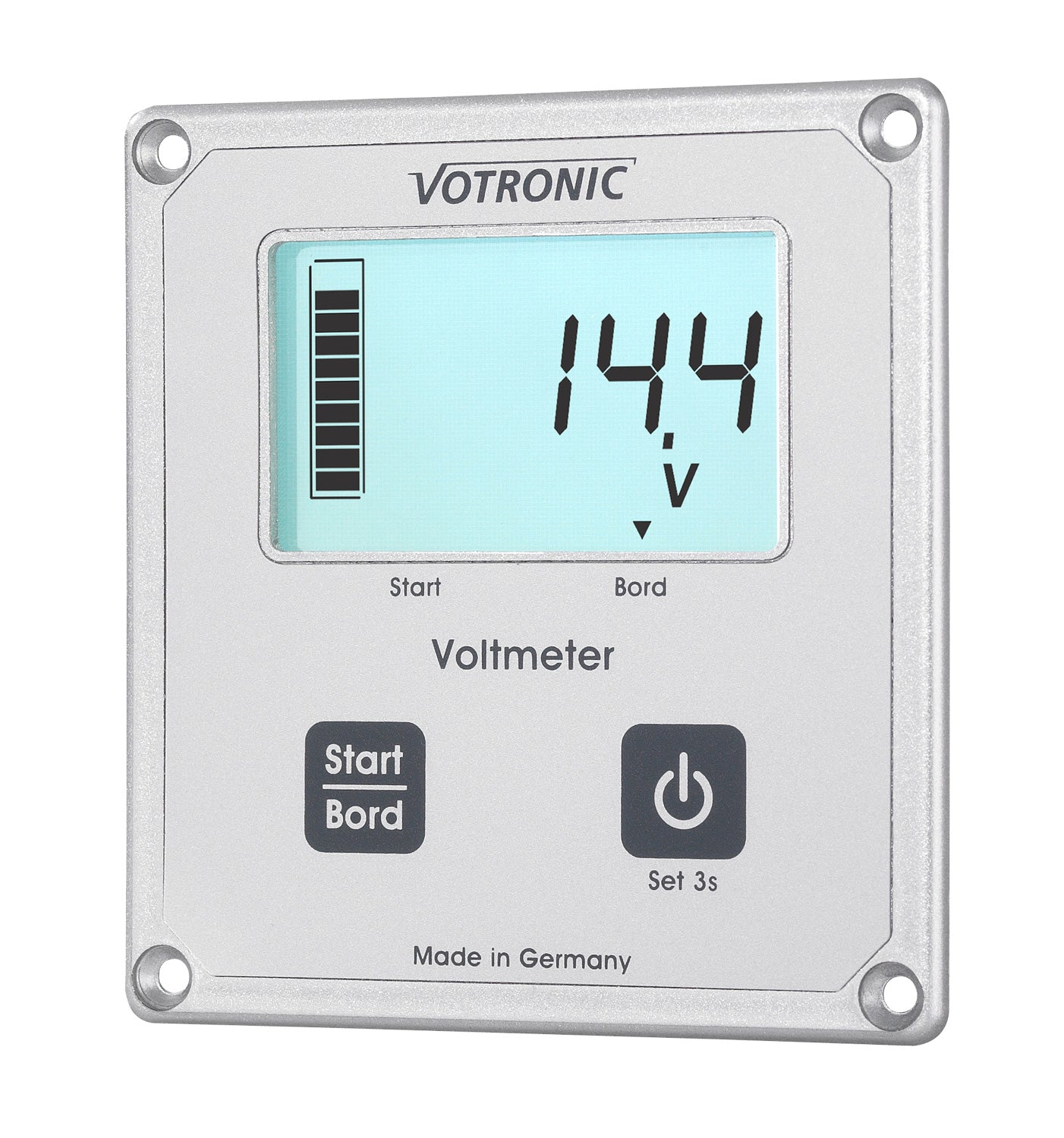 LCD-voltmeter S for bobilbatteri fra Votronic vist forfra