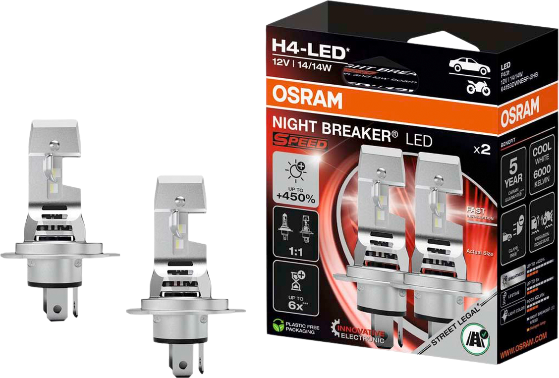 LED-billyktpære H4 Night Breaker Speed 450 forfra