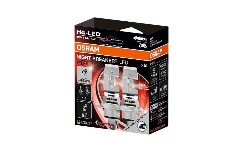 LED-billyktpære H4 Night Breaker Speed 450 bakside