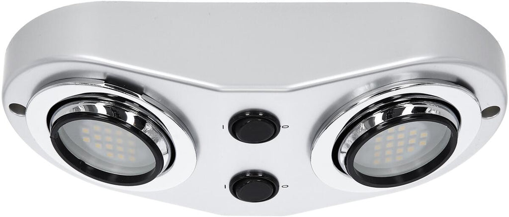LED dobbel påbyggingsspot 12V 2x1W med separate brytere forfra