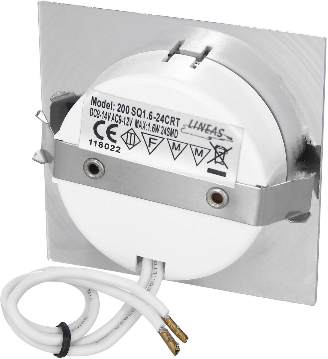 LED innbyggingsspot med touchbryter 12V 1,6W 65x65mm - Dimatec bakside