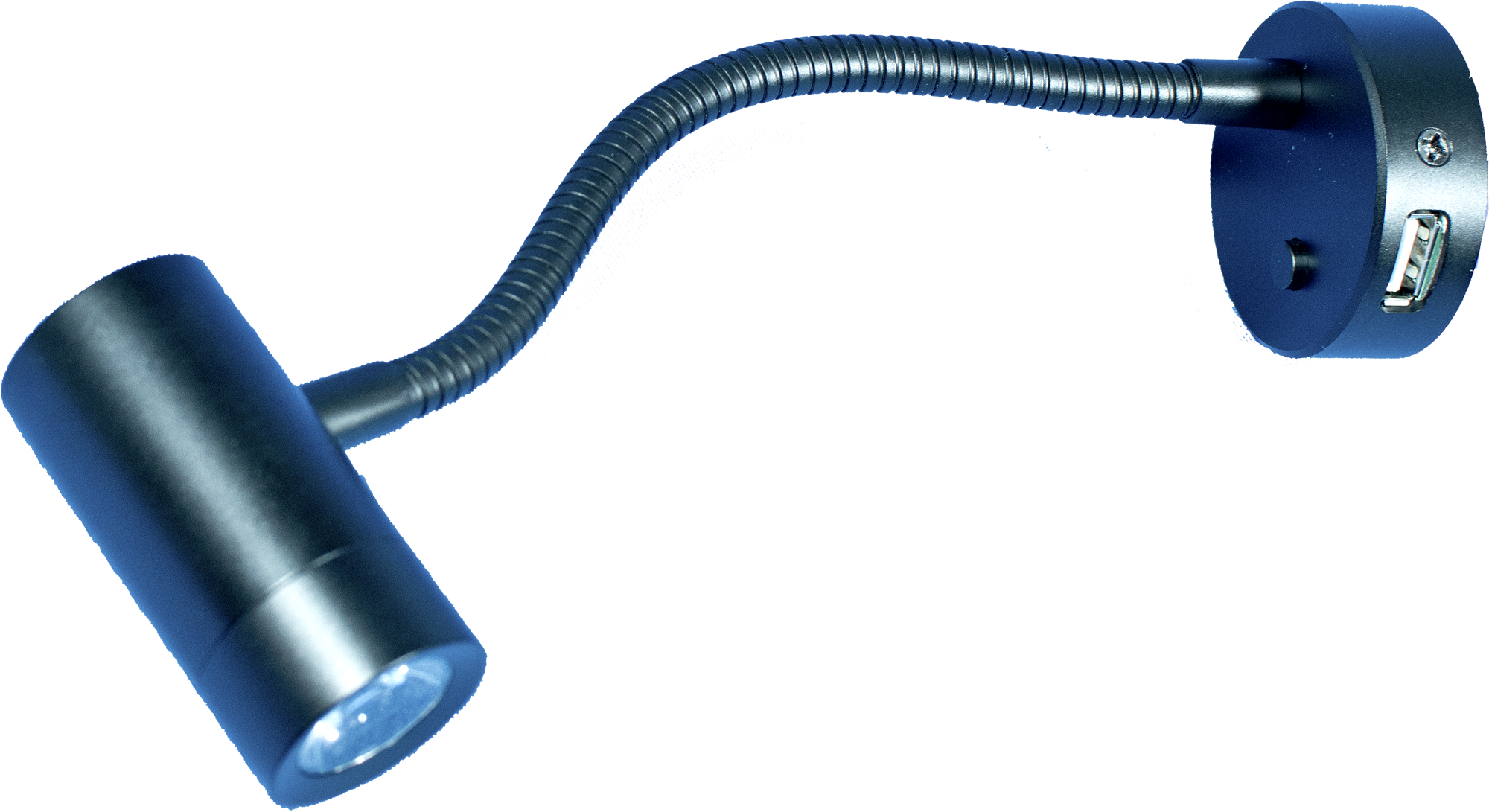 LED-leselampe Mini Tube Flex D4 med USB 12V krom forfra