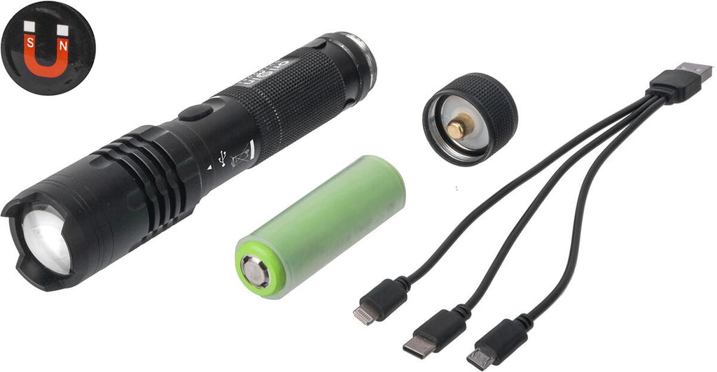 USB-ladeport på LED-lommelykt med powerbank 1000 lm