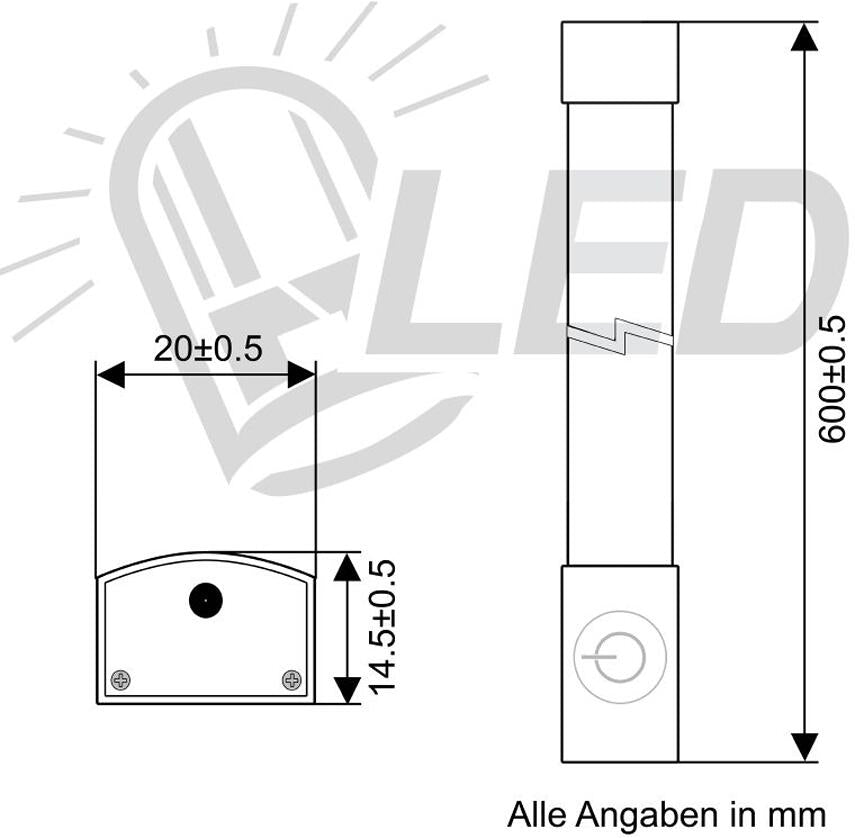 LED-lyslist 60 cm 123 SMD varmhvit 11W med berøringsbryter bakside