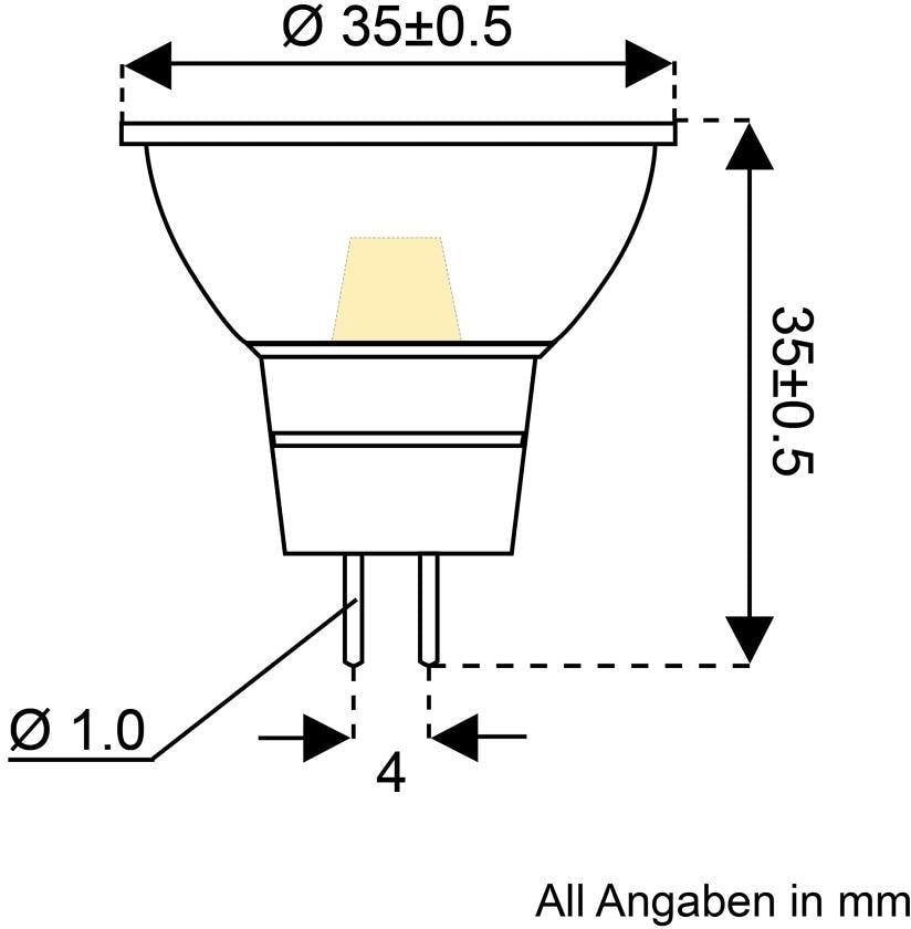 Bakside av LED-spot MR11 COB GU4 12V 1,5W dimmbar