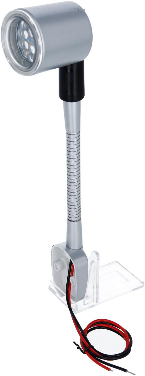 LED svanehalslys 130 mm 12V 1W matt sølv Carbest foran