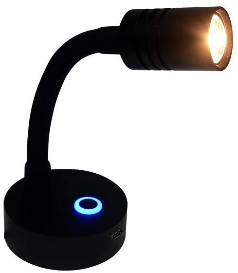LED svanehalslys dimmbart 2,2W USB-C 12cm svart bakside