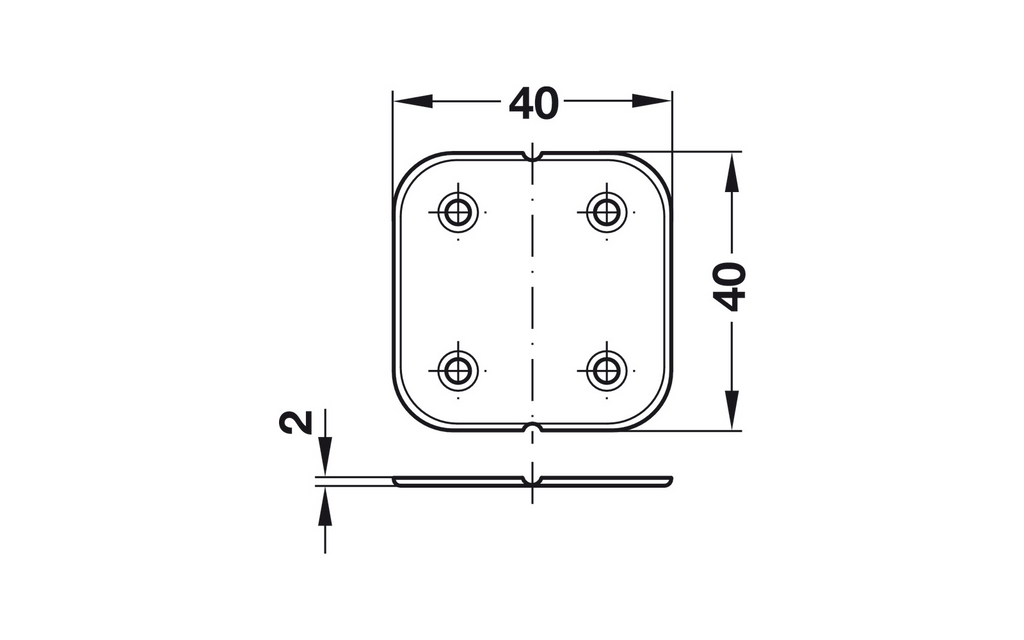 Leddløst hengsle 40 x 40 mm brun polypropylen fra Häfele bakside