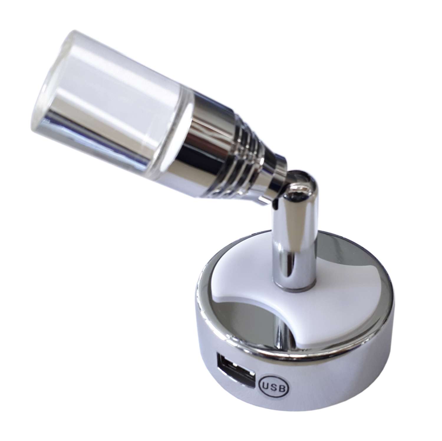 Leselampe med ledd LED 1W med USB og nattlys 6x6 cm Dimatec frontside