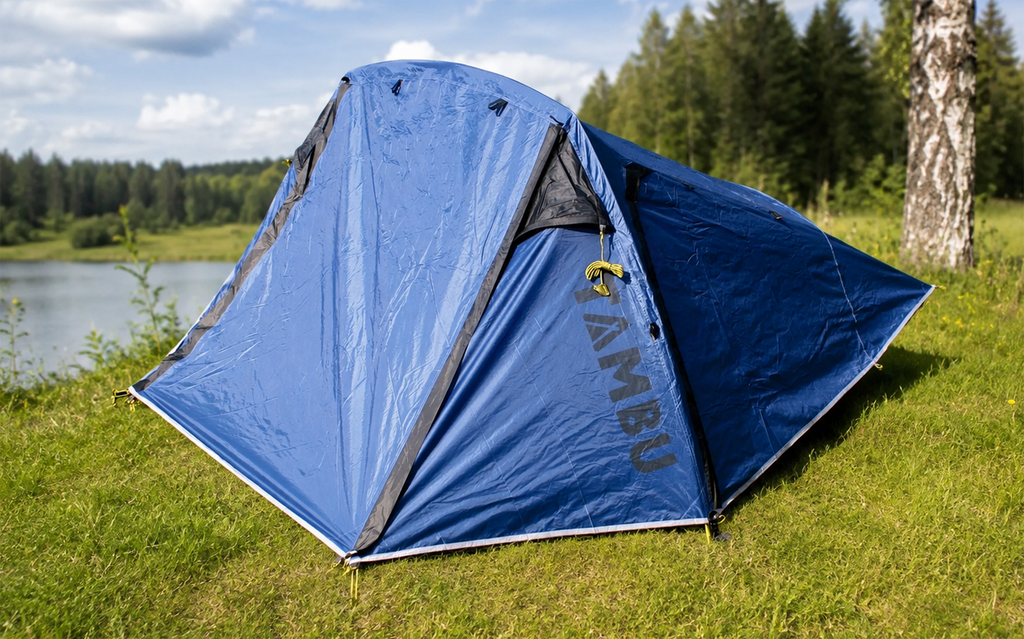 Lett tunneltelt Tara 3 for 3 personer polyester 2,9 kg - Tambu sett forfra med åpen inngang
